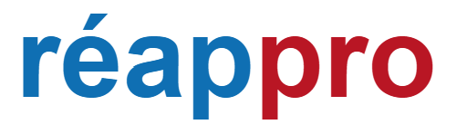 Logo de réappro, avec "ré" en bleu et "appro" en rouge.